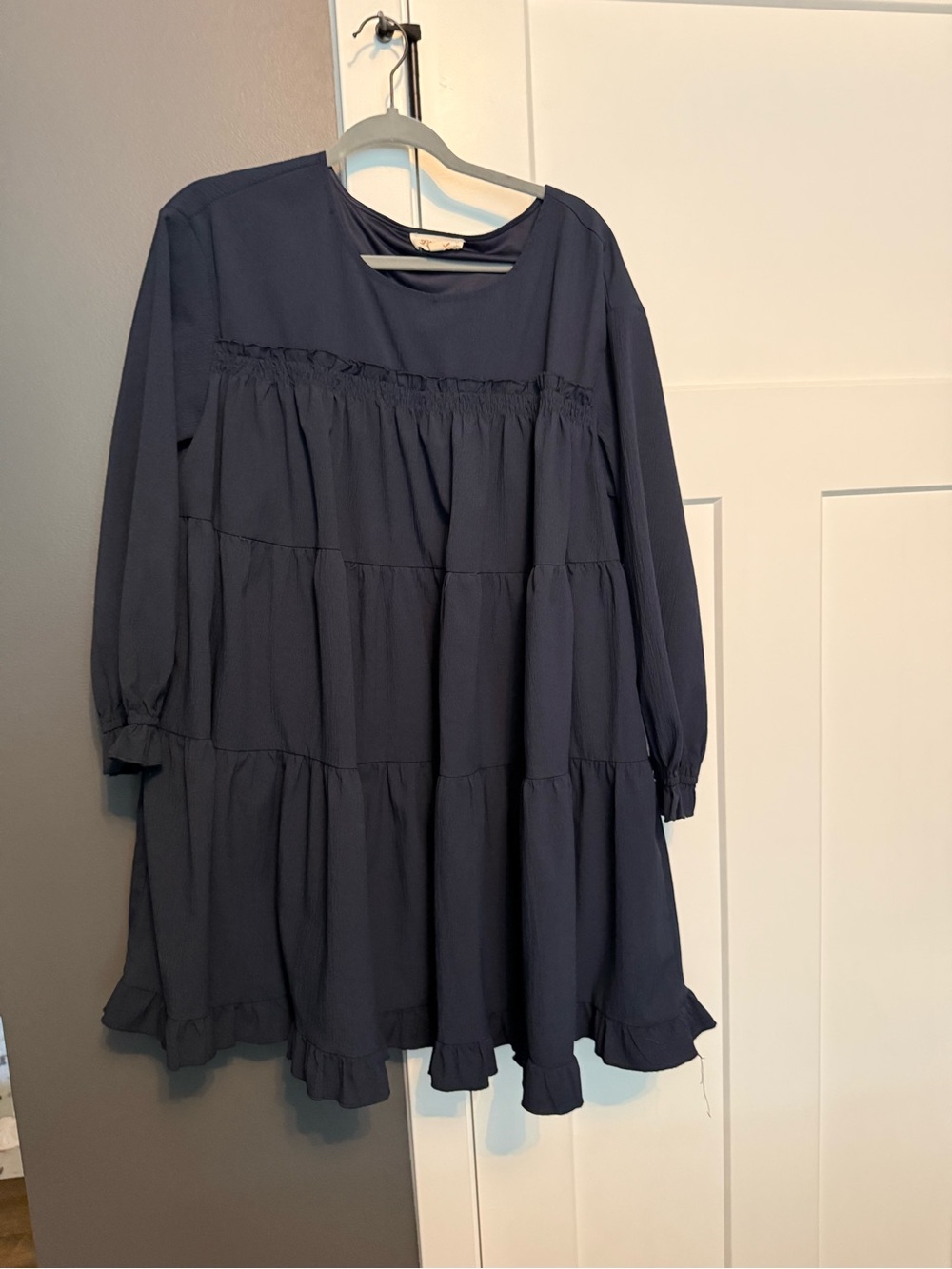 Tiered Ruffle Long Sleeve Dress in Navy